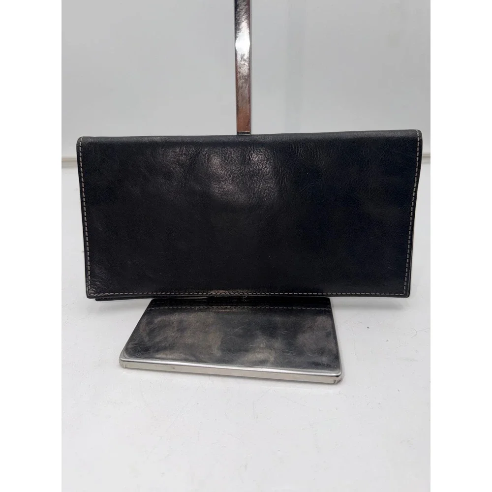 Nautica Mens Black Leather Trifold Checkbook Wallet with Contrast Stitching